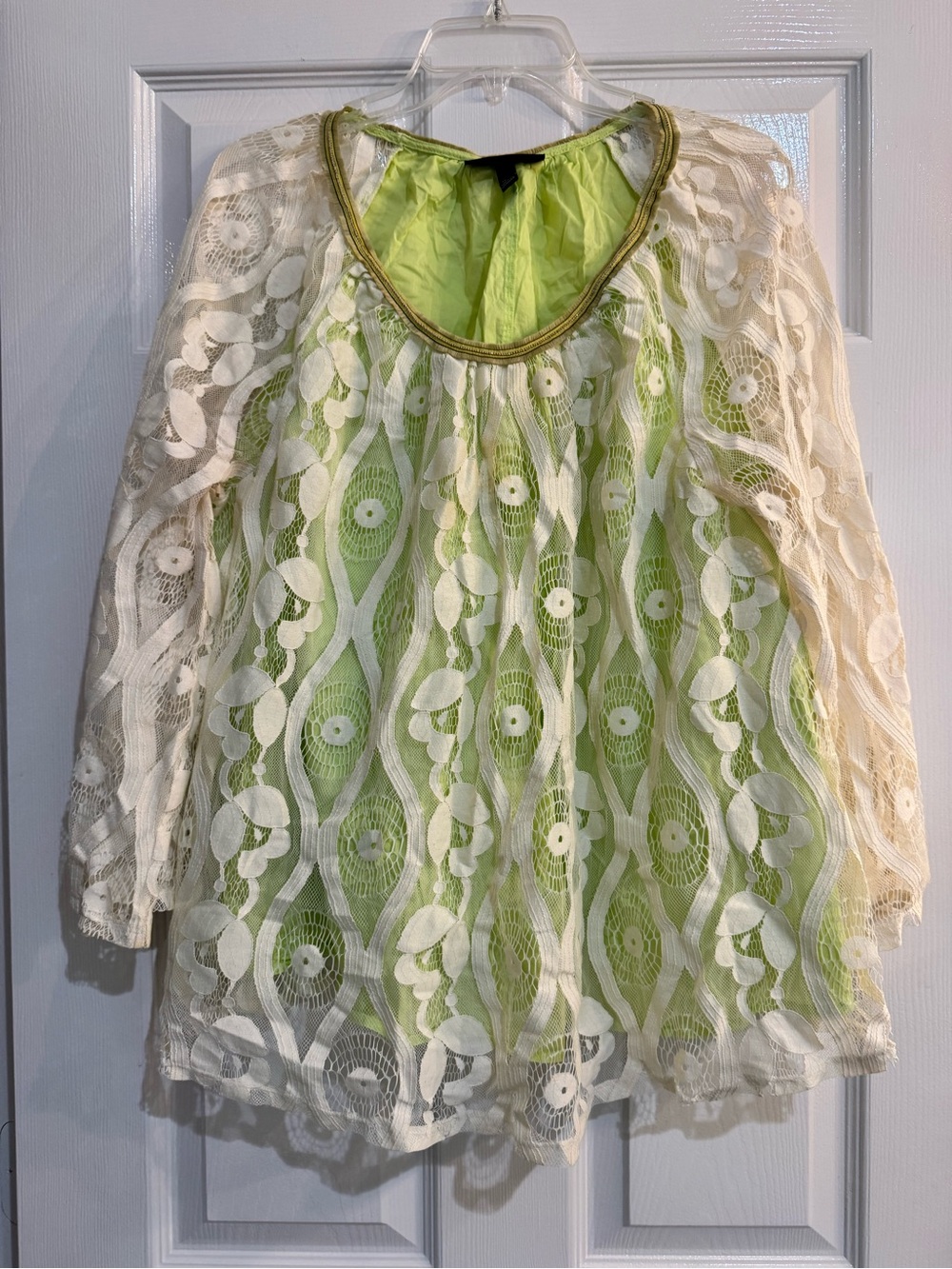 Lane Bryant Sheer Ivory Lace Overlay Tunic with Lime Green Lining